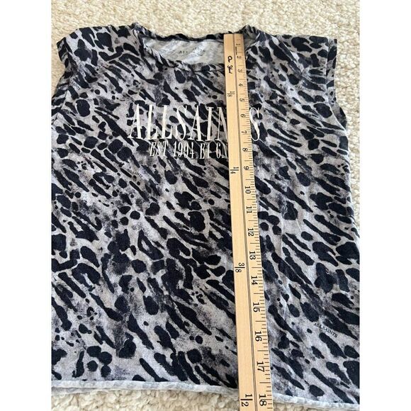 AllSaints Women Size XS Gray Black Leopard Print Cotton Ambient Kiana Tank Top - Picture 9 of 10